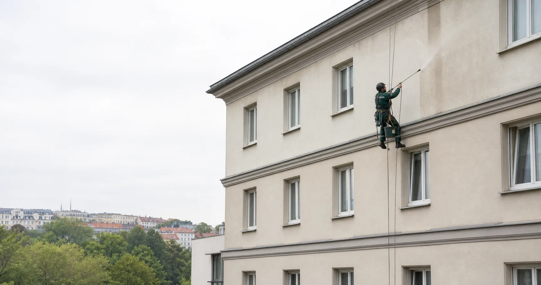 Práce na fasádě většího objektu